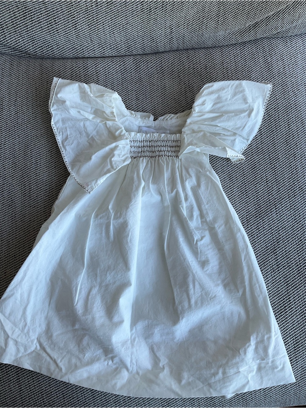 Zara White Smocked Flutter Sleeve Dress
